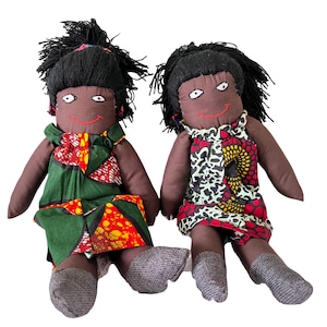 Handcrafted African Print Rag Doll: Brown Skinned Fabric Doll