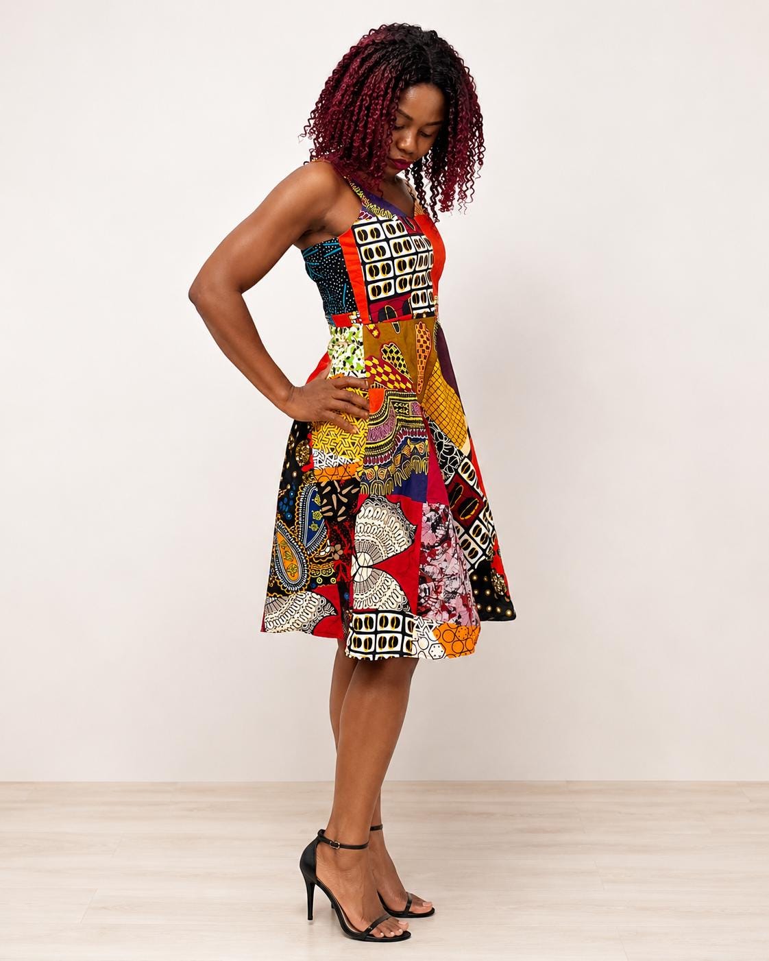 African Print Patchwork A-line Dress: Sleeveless Summer Clothing