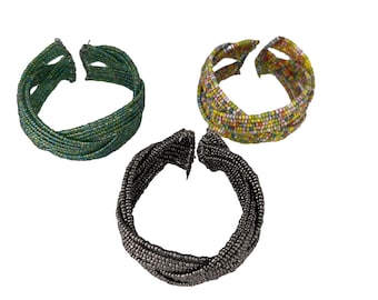 Handmade Beaded Bangle Bracelet: Adjustable Unisex Jewelry