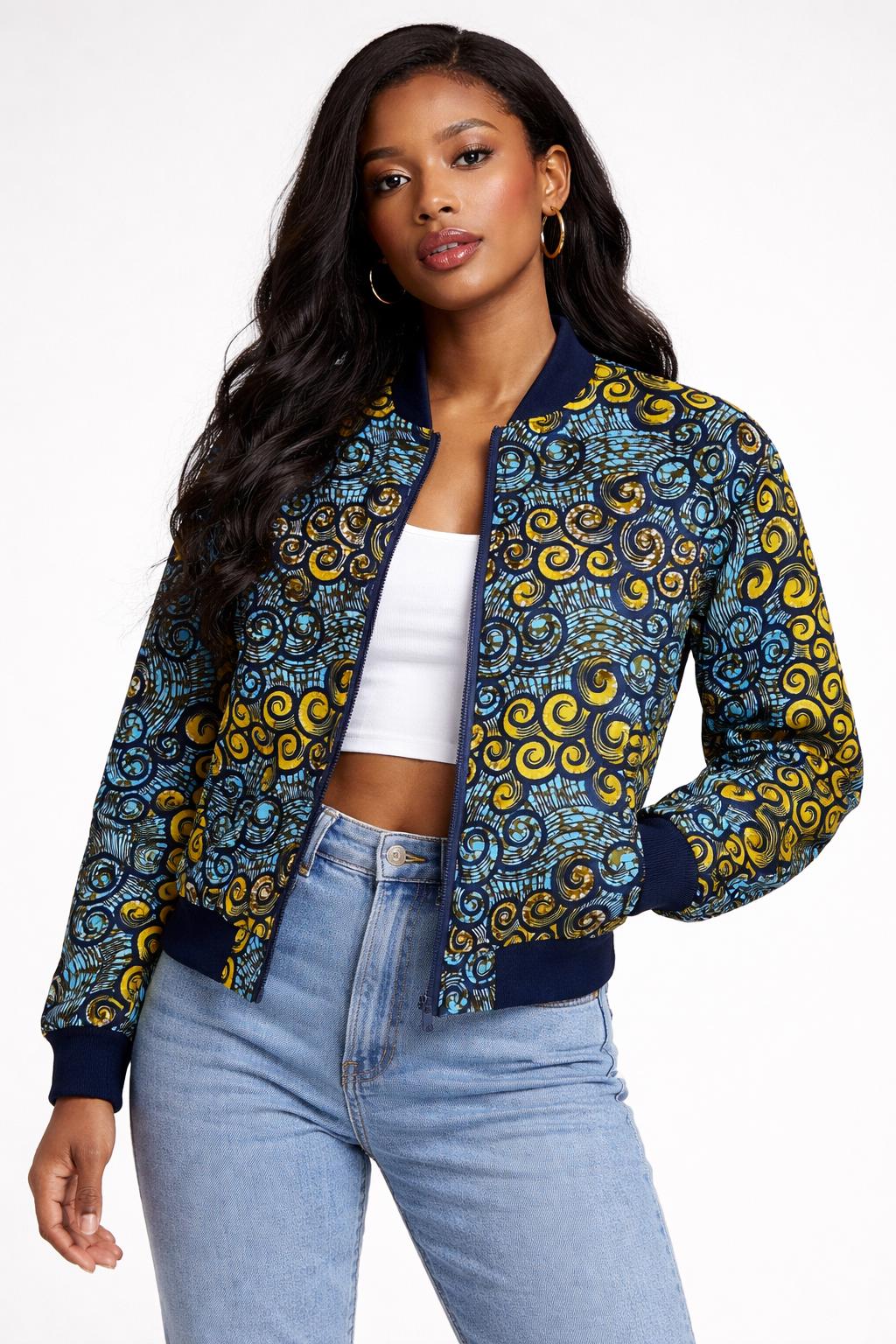 ジャケット・アウター vintag paint design short bomber jacket Unisex Ankara Bomber Jacket: Afro-inspired Swirl Print - Etsy
