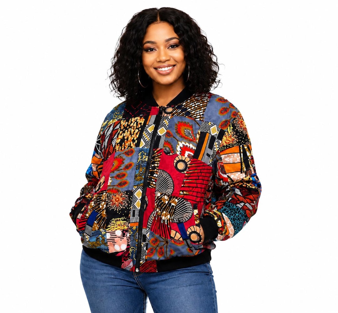 Patchwork African Print Bomber Jacket: Unisex Cotton Ankara