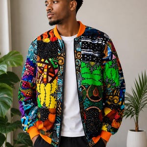 Unisex Ankara Patchwork Bomber Jacket: African Print Streetwear