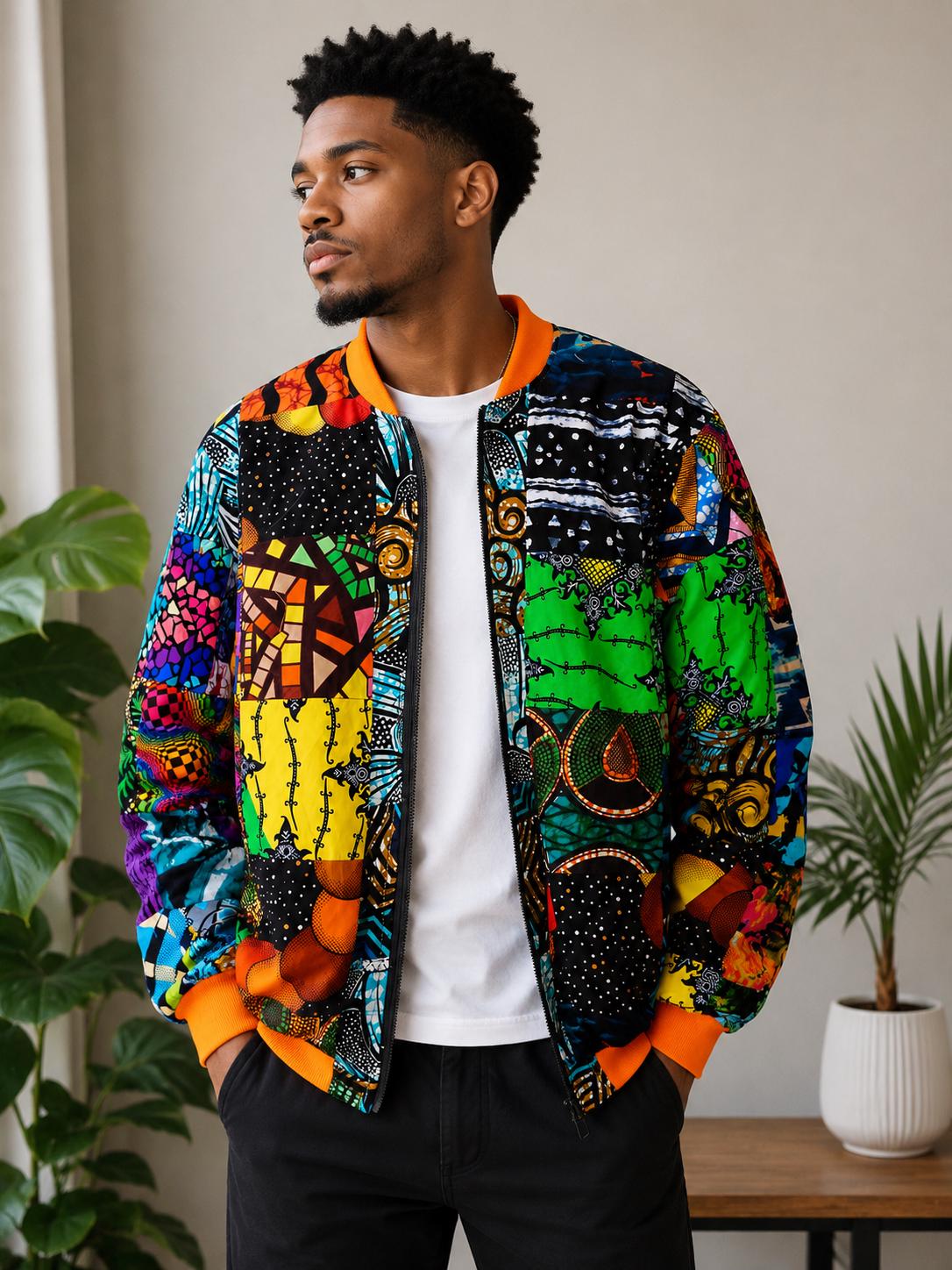 Unisex Ankara Patchwork Bomber Jacket: African Print Streetwear - Etsy