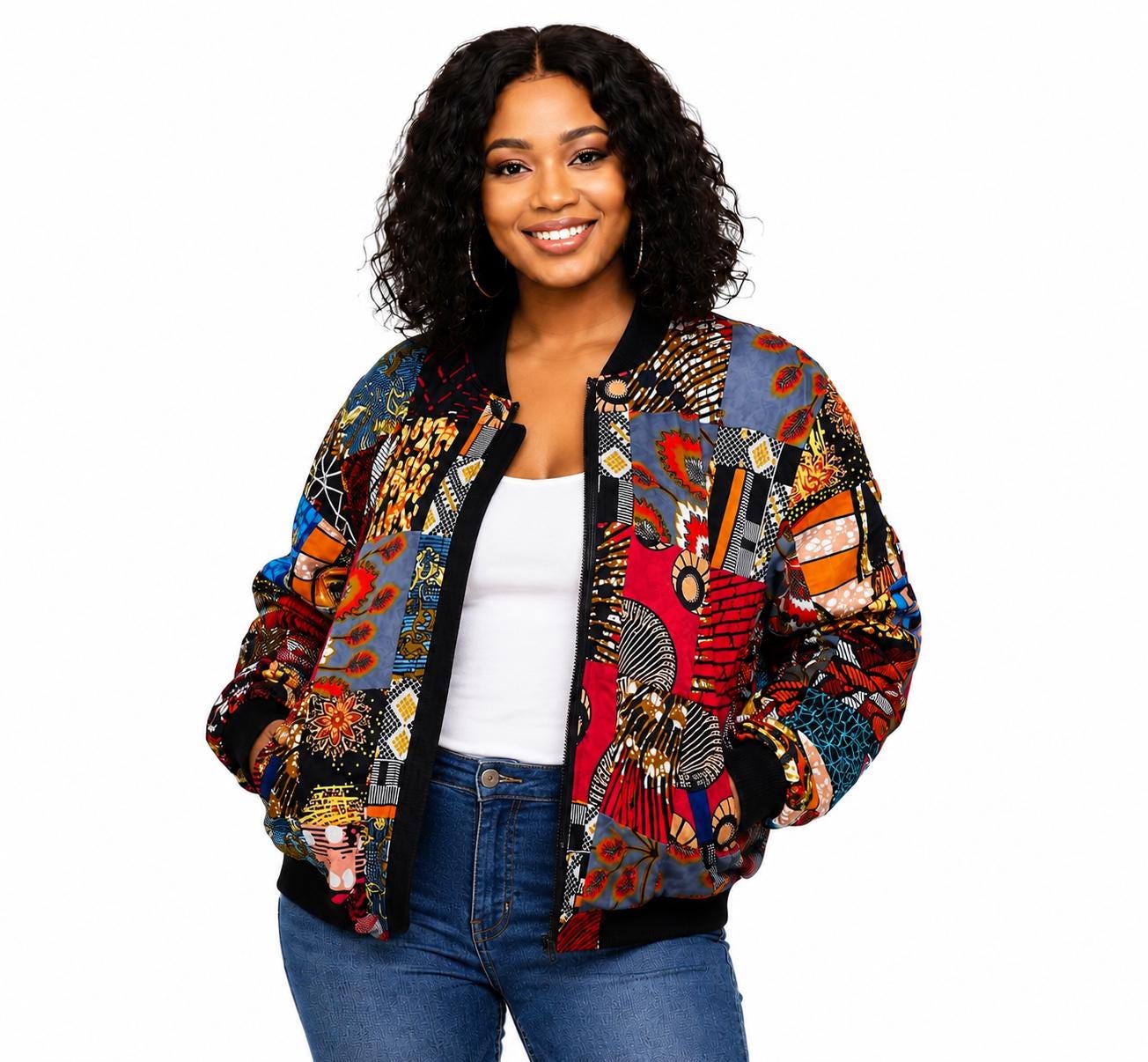 Patchwork African Print Bomber Jacket: Unisex Cotton Ankara