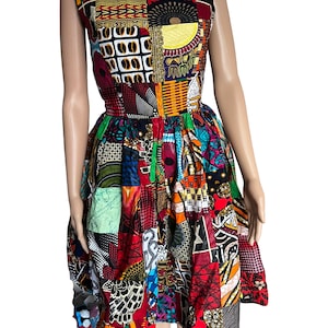 Patchwork African Print  Fabric Sleeveless MIDI Dress, Summer Dress, Ankara Dress, African Dress, Patchwork  Dress
