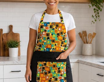 Afrikanischer Druck Küchenschürze: Blumen Ankara, Unisex Design