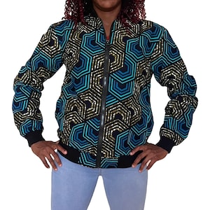 African Print Bomber Jacket: Geometric Ankara Streetwear