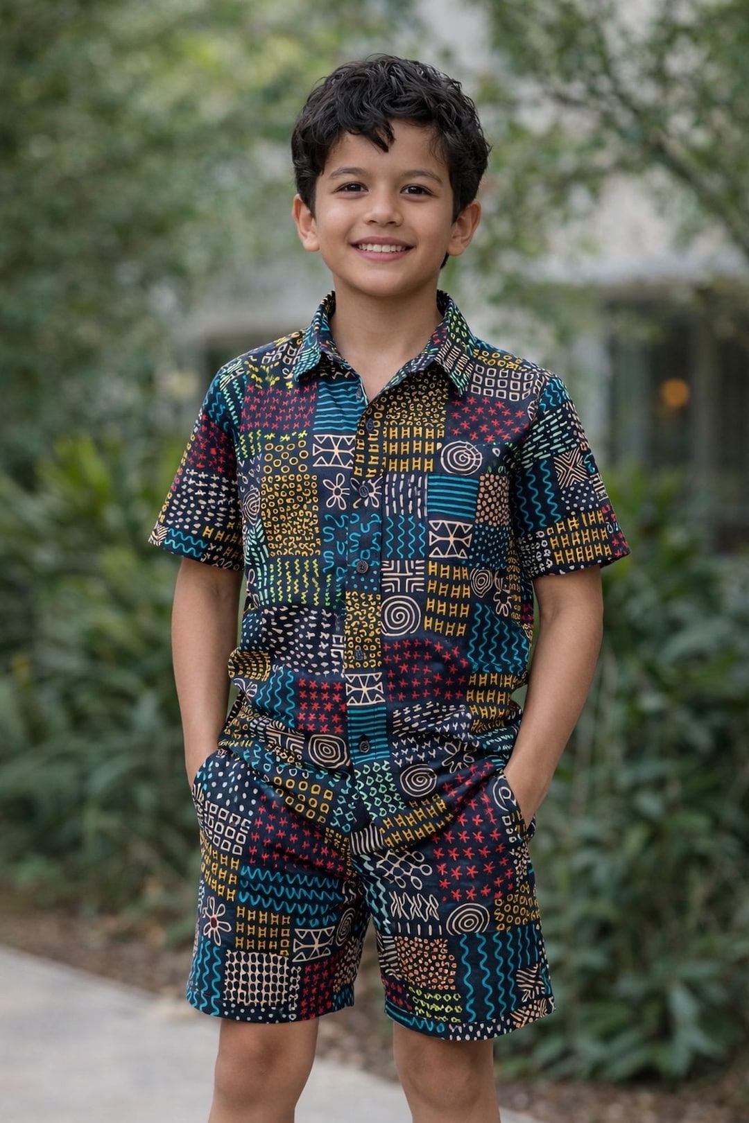African Patchwork Kids Two-piece Set | Colorful Summer Outfit Boys