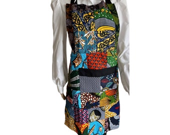 パッチワークプリントエプロン：キルトスタイルの調理用アクセサリー