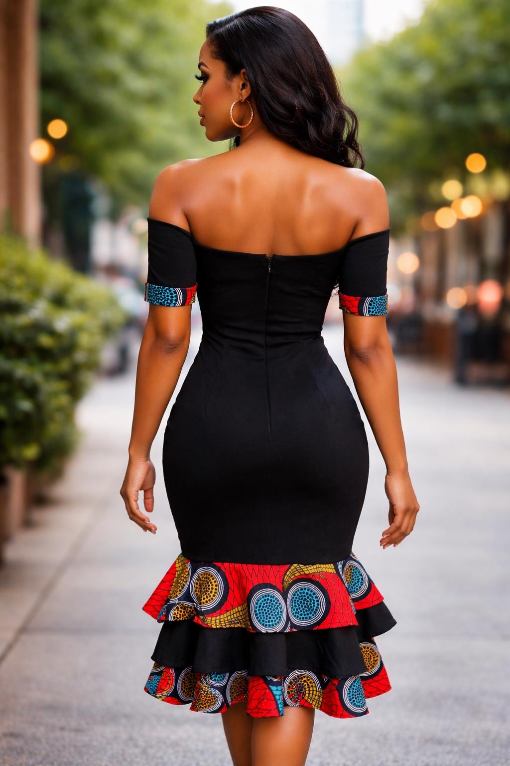 black african dresses Rere Short Sleeve Flared African Print Dress For Women (Mid length)