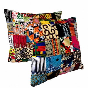 African Print Patchwork Pillow Cover: Afrocentric Decorative Throw Pillow (20x20)