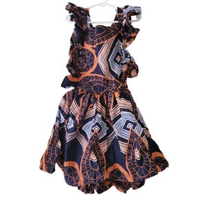 Girls&#39; African Print Dress: Ruffled Sleeve, Open Back Summer Outfit