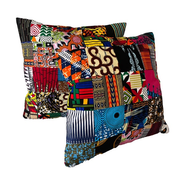Patchwork Pillow Cover, African Print Pillow Covers, Decorative Pillow Covers, Ankara Pillow Covers, Afrocentric, 18 x 18 Throw Pillow Cover