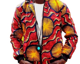 Bomberjacke mit afrikanischem Druck und Kapuze, afrikanischer Reißverschluss Hoodie, Unisex Ankara-Jacke, afrikanische Bomberjacke, Frühlingsjacke, Streetwear-Bomber