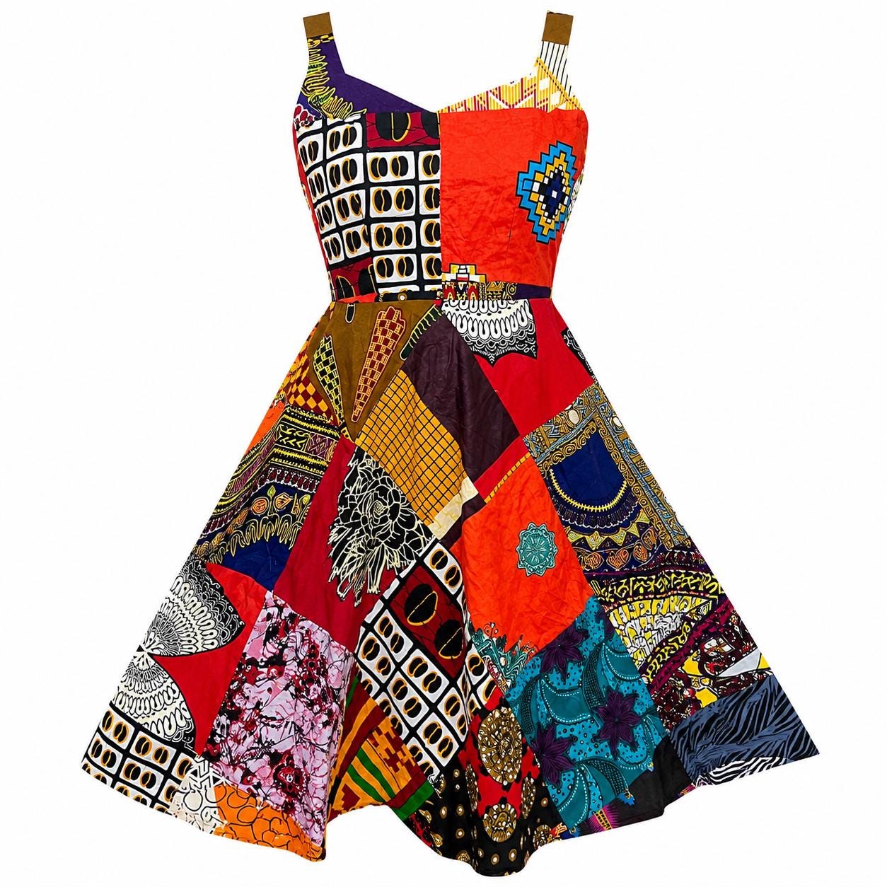 African Print Patchwork A-line Dress: Sleeveless Summer Clothing