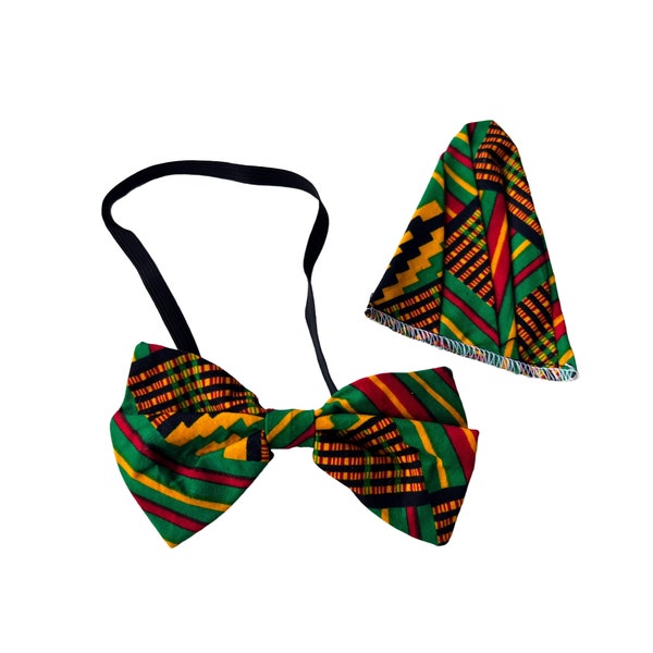 African Print Bow Tie with Matching Pocket Square, Ankara Bow Tie, Neckties, Bow Ties, Groomsmen, Wedding Guest