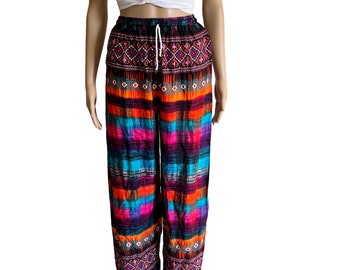 Rainbow Thailand Pants, Hippie Boho Yoga Harem Pants,Festival Wear, Drawstring Pants, Elastic Waist Pants, Women Pants