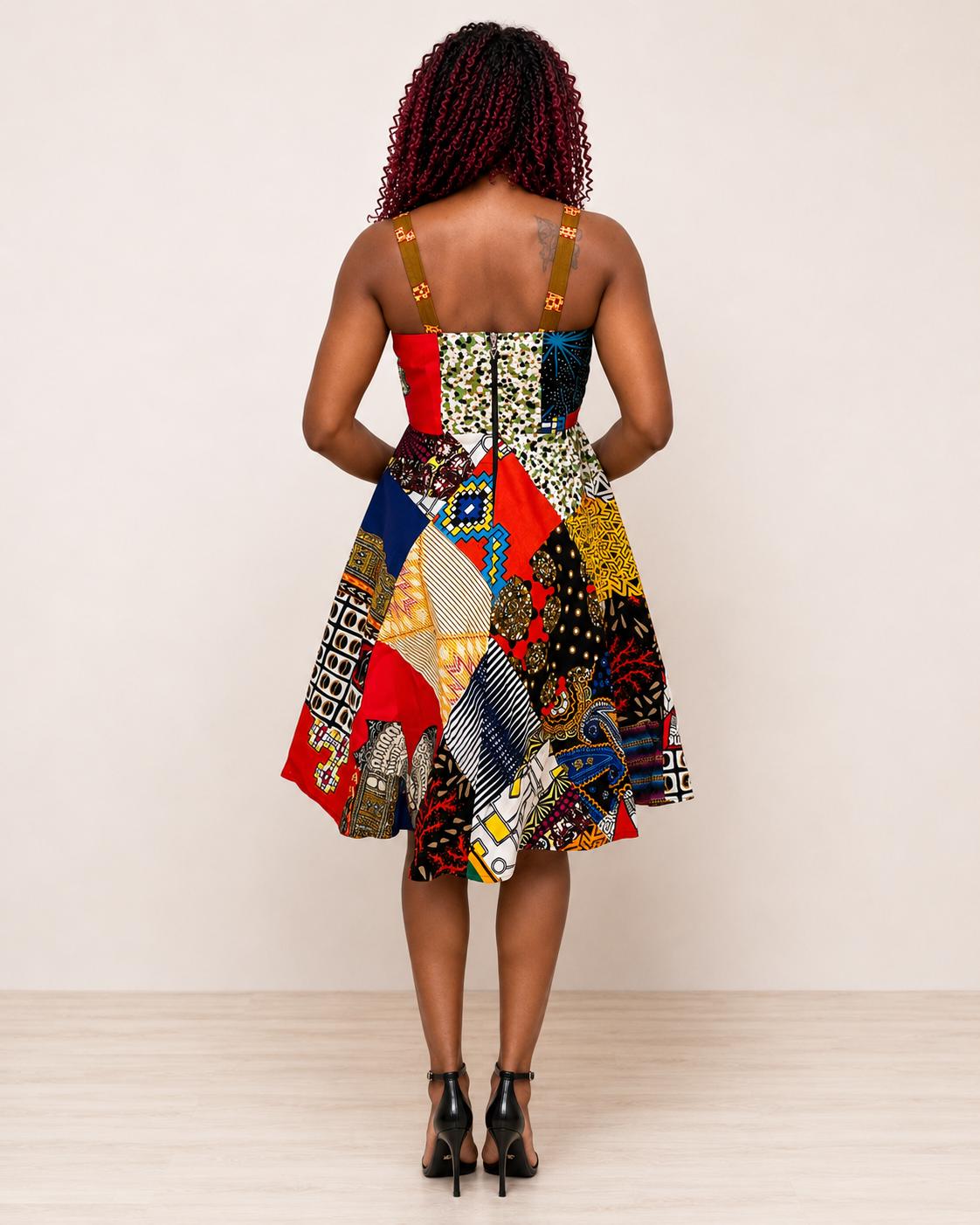 African Print Patchwork A-line Dress: Sleeveless Summer Clothing