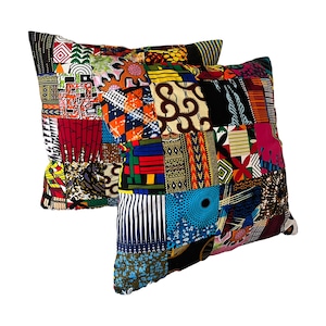 African Print Patchwork Pillow Cover: Afrocentric Decorative Throw Pillow (20x20)