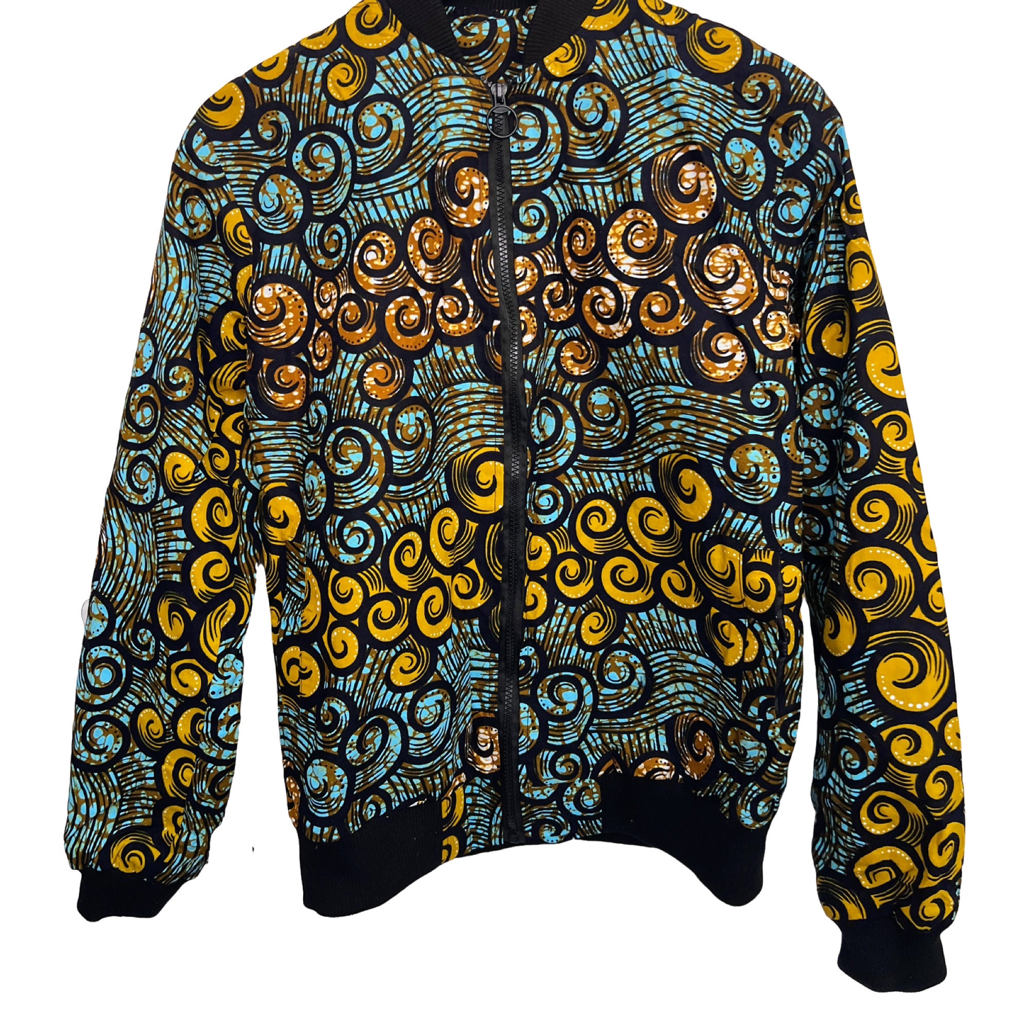 African Print Bomber Jacket With a Front Zip and Pockets