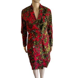 African Print Double Breasted Blazer  Dress, Afrocentric Blazer , Ankara Blazer Dress, African Dress, Dress, Red Tye and Dye Dress