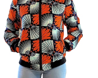 Blouson aviateur imprimé africain avec une fermeture éclair sur le devant et des poches, veste unisexe Ankara, blouson aviateur africain, veste de printemps, aviateur streetwear