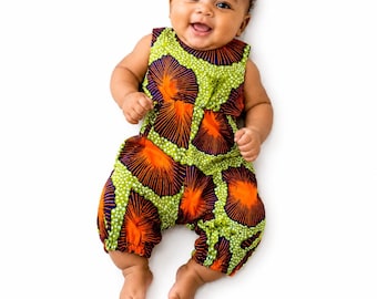 Mono de bebé Ankara: Mono con estampado africano, enterizo unisex.