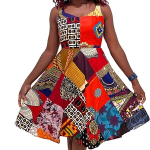 African Print Patchwork A-Line Dress: Sleeveless Summer Clothing
