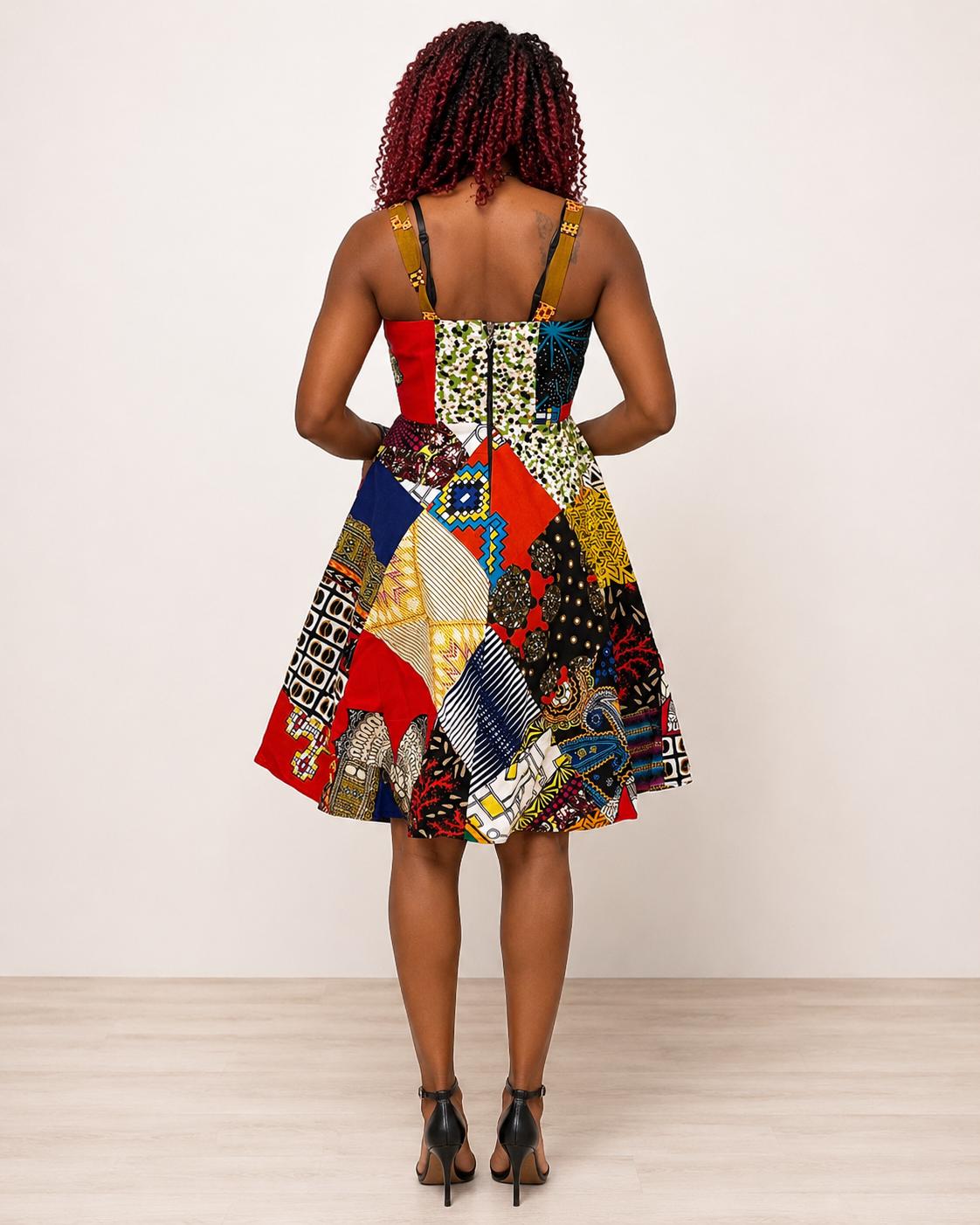African Print Patchwork A-line Dress: Sleeveless Summer Clothing