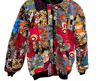 Chaqueta bomber con estampado africano patchwork: Ropa urbana unisex de algodón Ankara estilo streetwear
