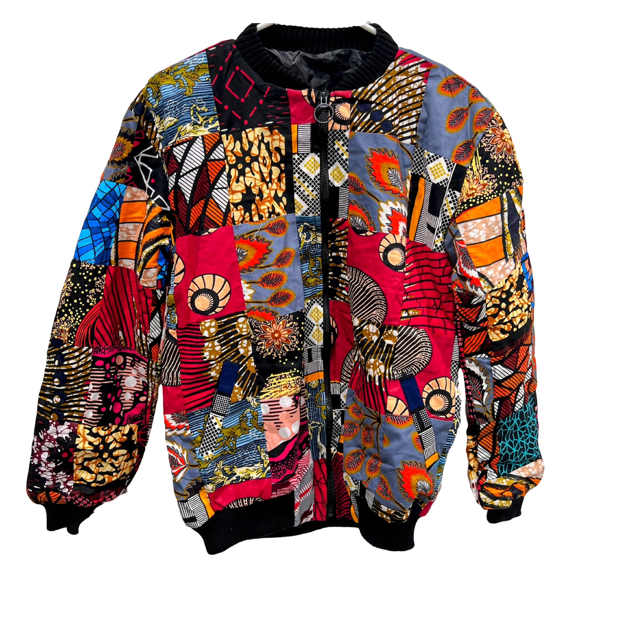 Patchwork African Print Bomber Jacket: Unisex Cotton Ankara