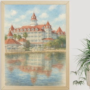 Grand Floridian Resort Watercolor Print | Disney Victorian Hotel Poster | WDW Luxury Hotel Art | Digital Download