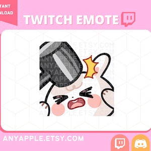 Cute White Bunny Twitch Emote for Streamer | Discord Emote | Bonk, Bonked, Hammer | Kawaii Usagi Sub Emoji