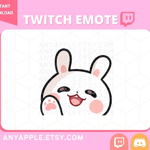 Cute White Bunny Twitch Emote for Streamer | Discord Emote | Wave, Hi, Hello, Bye | Kawaii Usagi Sub Emoji