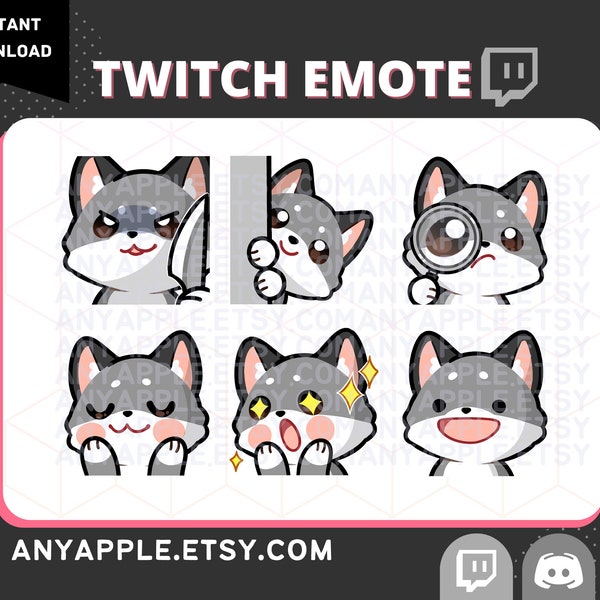 Cute Grey Wolf Twitch Emote for Streamer Pack 2 | Discord Emote | Kawaii Sub Emoji