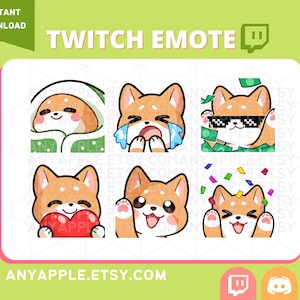 Cute Shiba Inu dog Twitch Emote for Streamer Pack 1 | Discord Emote | Kawaii Dog Sub Emoji
