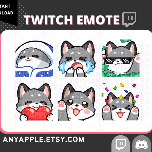 Cute Grey Wolf Twitch Emote for Streamer Pack 1 | Discord Emote | Kawaii Sub Emoji