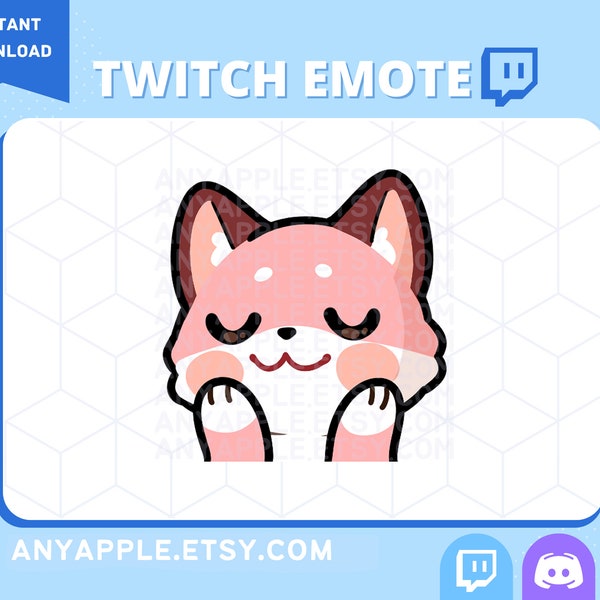 Pink Fox Twitch Emote for Streamer | Discord Emote | UwU, Blush, Shy | Kawaii Kitsune Cute Wolf Sub Emoji