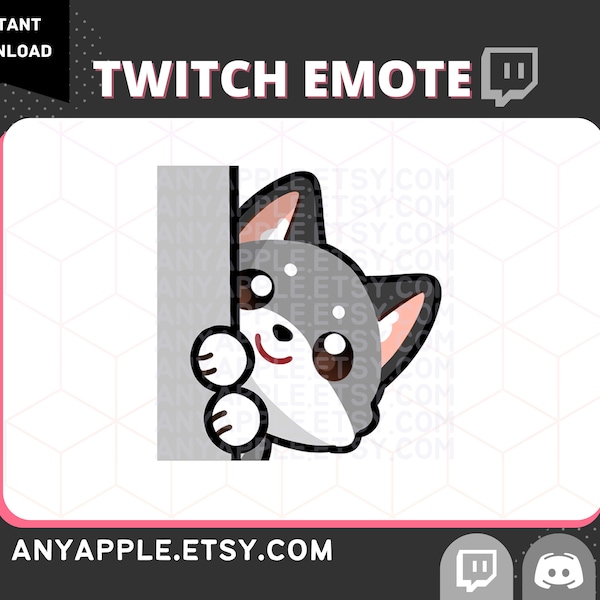 Cute Grey Wolf Twitch Emote for Streamer | Discord Emote | Lurk, Hide, Shy | Kawaii Sub Emoji
