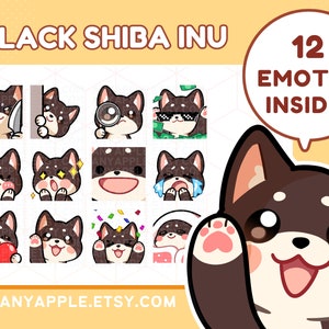 Cute Black Shiba Inu dog Twitch Emote for Streamer Bundle | Discord Emote | Kawaii Dog Sub Emoji