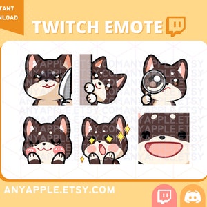 Cute Black Shiba Inu dog Twitch Emote for Streamer Pack 1 | Discord Emote | Kawaii Dog Sub Emoji