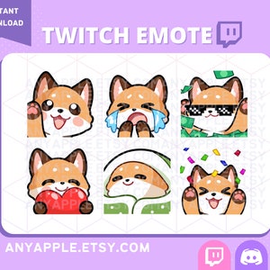 Cute Fox Twitch Emotes for Streamer Pack 1 | Discord Emote | Kawaii Kitsune Sub Emoji