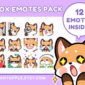 Cute Fox Twitch Emotes for Streamer Bundle | Discord Emote | Kawaii Kitsune Sub Emoji