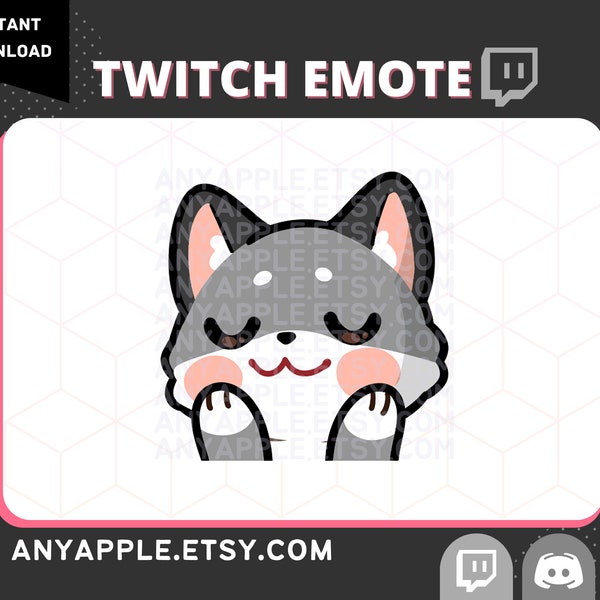 Cute Grey Wolf Twitch Emote for Streamer | Discord Emote | UwU, Blush, Shy | Kawaii Sub Emoji