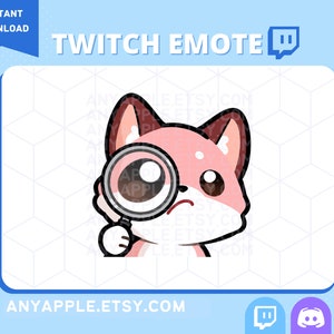 Pink Fox Twitch Emote for Streamer | Discord Emote | Sus, Hmm | Kawaii Kitsune Cute Wolf Sub Emoji