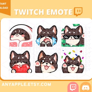 Cute Black Shiba Inu dog Twitch Emote for Streamer Pack 1 | Discord Emote | Kawaii Dog Sub Emoji