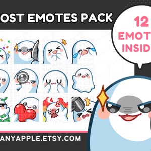 Cute Ghost Twitch Emotes for Streamer Bundle | Discord Emote | Kawaii Spooky Ghost Sub Emoji