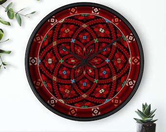 Red Tatreez Printed Wall Clock