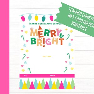Teacher Christmas Gift Card Holder Printable- Thank You Card- PTO School Staff Appreciation