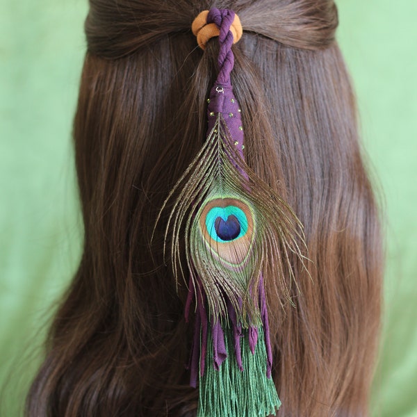 Pfauenfeder Haarwickel Boho Haaraccessoire  Dreadwrap Haarschmuck Festival Haarverlängerungen Dreadlocks Schmuck